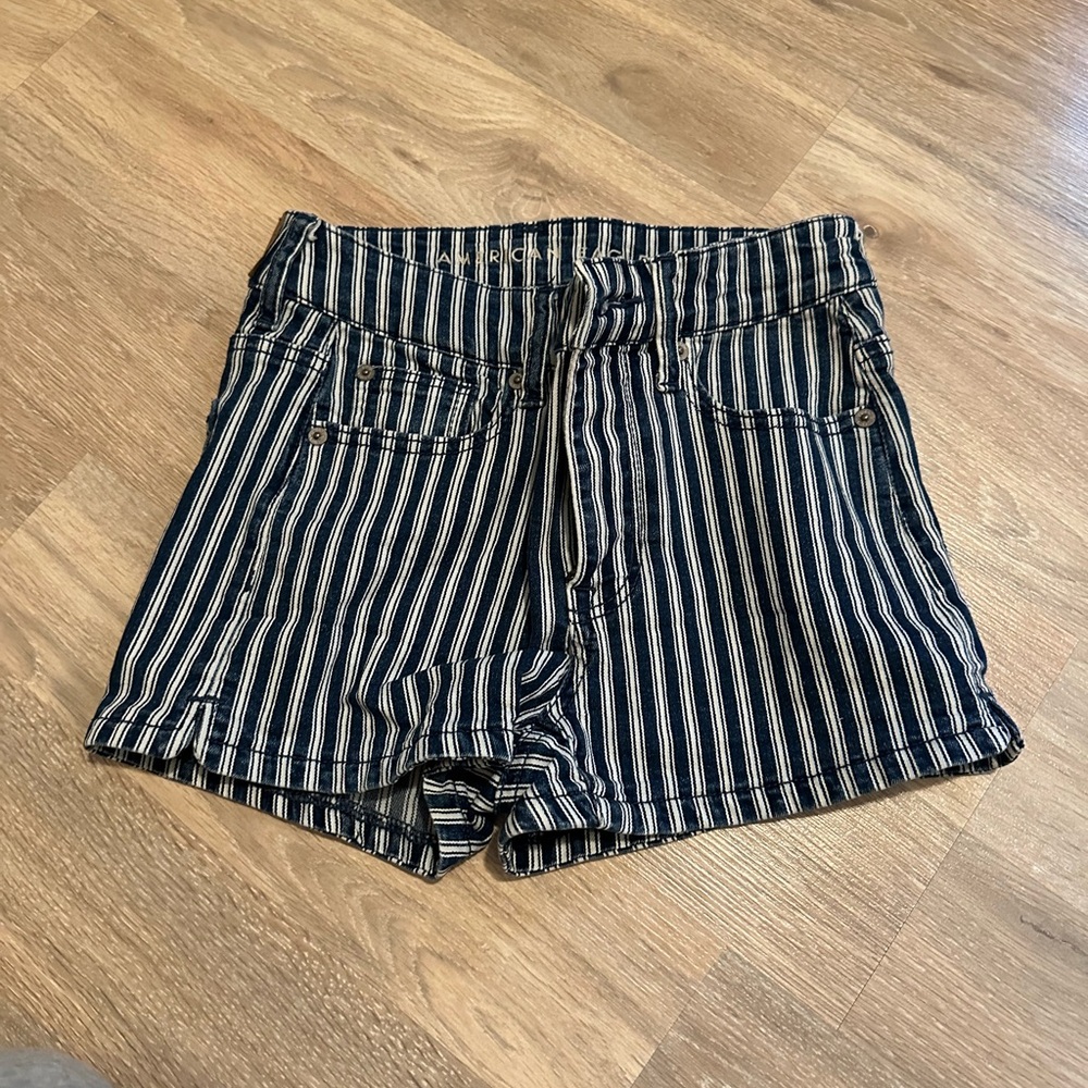 American Eagle Outfitters Navy Striped Jean Shorts